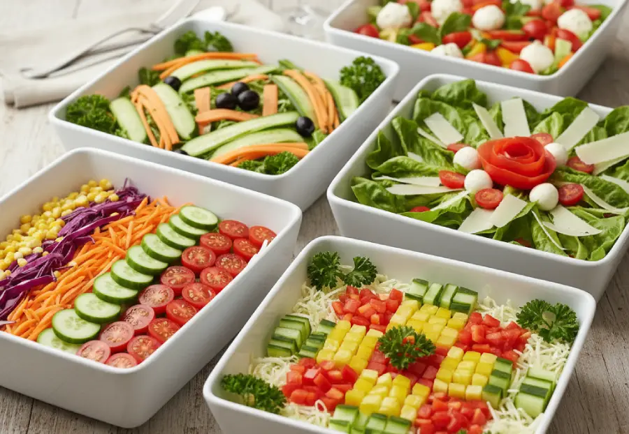 تزیین سالاد فصل در ظرف مستطیل